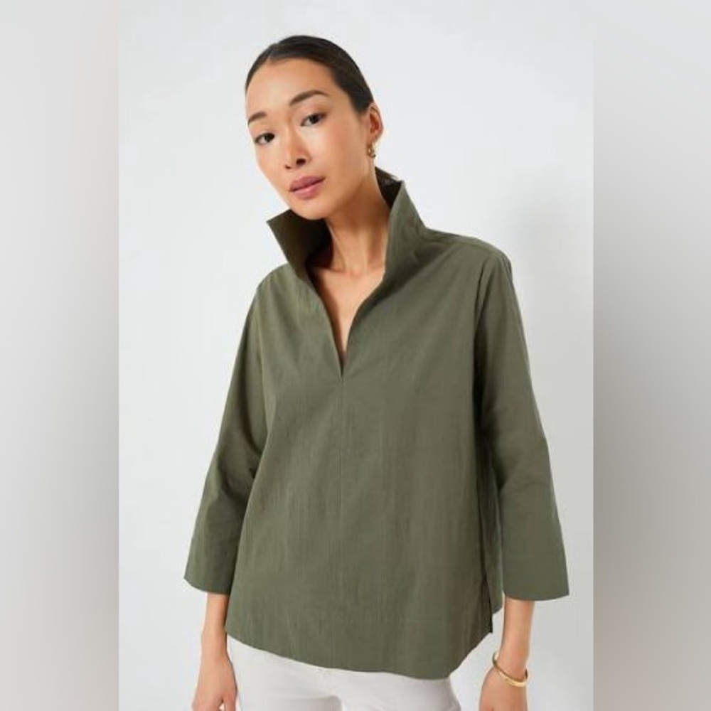 Tuckernuck Olive Green Split-Neck Popover Top